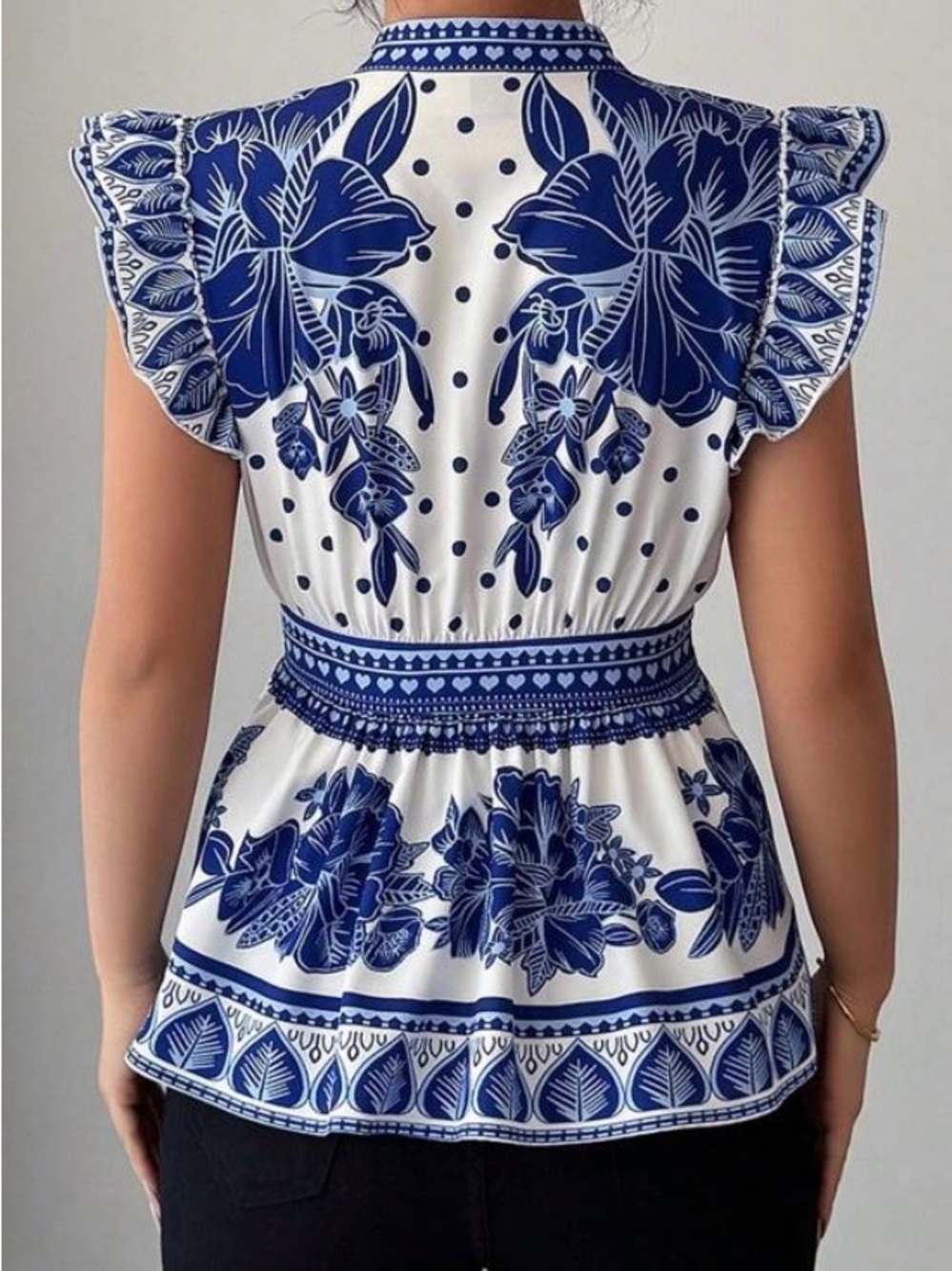 Boho women's casual summer peplum top with a ruffle detail size large - Picture 2 of 7